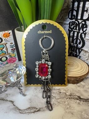 Hot pink & crystal purse/bag charm Keychain